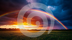 Colorful Rainbow Above Sunset Landscape photo