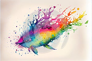 Colorful rainbow abstract nudibranch sea creature watercolor painting