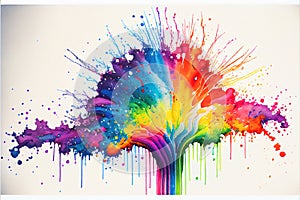 Colorful rainbow abstract spat splatter watercolor painting