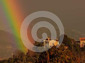 A colorful rainbow arch drawn in the sky