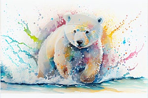 Colorful rainbow baby polar bear watercolor painting