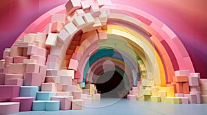 Colorful Rainbow Blocks: Pastel Dream In An Interactive Gallery