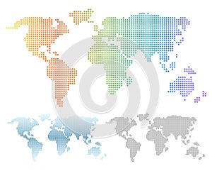 Colorful rainbow and blue gradient dotted world map.