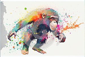 Colorful rainbow Chimp Chimpanzee ape primate monkey watercolor painting photo