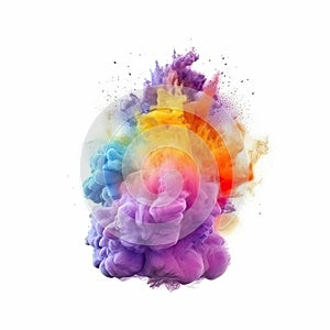 Colorful rainbow cloud explosion on white background.