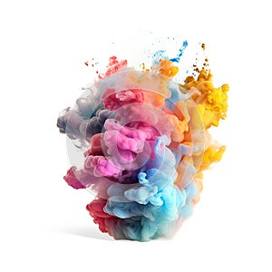 Colorful rainbow cloud explosion on white background.