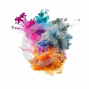 Colorful rainbow cloud explosion on white background.