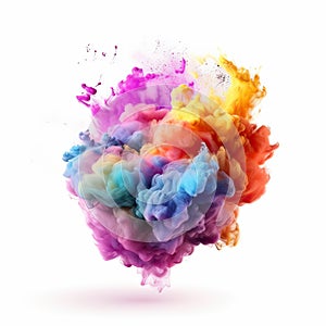 Colorful rainbow cloud explosion on white background.