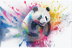 Colorful rainbow cute adorable cheerful happy panda bear watercolor painting