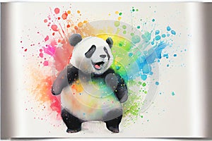 Colorful rainbow cute adorable cheerful happy panda bear watercolor painting