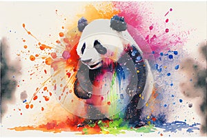 Colorful rainbow cute adorable cheerful happy panda bear watercolor painting