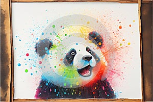 Colorful rainbow cute adorable cheerful happy panda bear watercolor painting