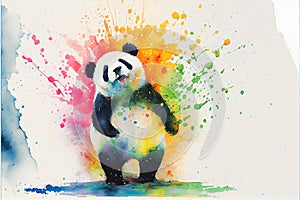 Colorful rainbow cute adorable cheerful happy panda bear watercolor painting