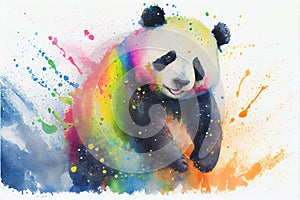 Colorful rainbow cute adorable cheerful happy panda bear watercolor painting