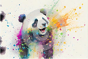 Colorful rainbow cute adorable cheerful happy panda bear watercolor painting