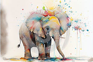 Colorful rainbow Elephant trunk watercolor painting