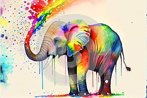 Colorful rainbow Elephant trunk watercolor painting