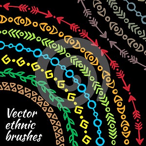 Colorful rainbow ethnic tribal brushes vector set