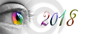 2018 and colorful rainbow eye header, 2018 new year