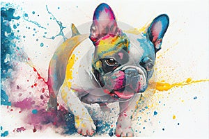 Colorful rainbow French Bulldog dog watercolor painting
