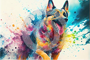 Colorful rainbow German Shepherd dog watercolor painting photo