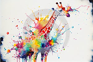 Colorful rainbow Giraffe watercolor painting