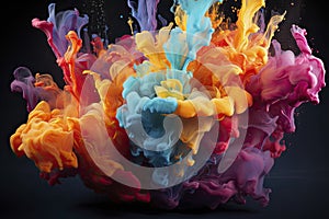 colorful rainbow holi paint color big double powder explosion isolated on dark black wide panorama background