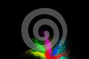 colorful rainbow holi paint color powder and dust explosion isolated with black wide background. Illustration