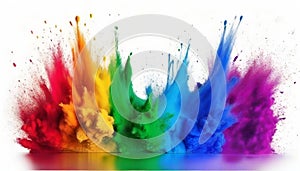 Colorful rainbow holi paint color powder explosion isolated white