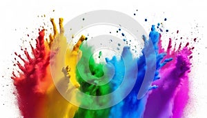 Colorful rainbow holi paint color powder explosion isolated white