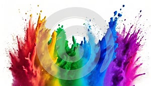 Colorful rainbow holi paint color powder explosion isolated white