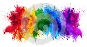 Colorful rainbow holi paint color powder explosion isolated white wide panorama background