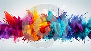 colorful rainbow holi paint color powder explosion isolated white wide panorama background