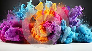 colorful rainbow holi paint color powder explosion isolated white wide panorama background