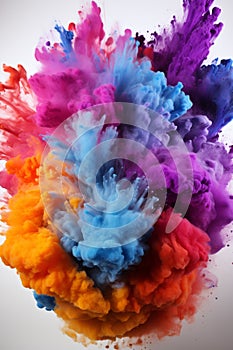 colorful rainbow holi paint color powder explosion isolated white wide panorama background