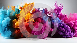 colorful rainbow holi paint color powder explosion isolated white wide panorama background