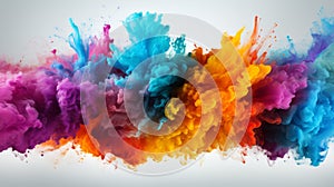 colorful rainbow holi paint color powder explosion isolated white wide panorama background