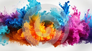 colorful rainbow holi paint color powder explosion isolated white wide panorama background