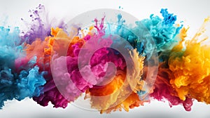 colorful rainbow holi paint color powder explosion isolated white wide panorama background