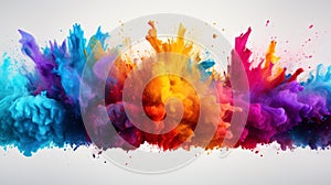 colorful rainbow holi paint color powder explosion isolated white wide panorama background