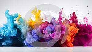 colorful rainbow holi paint color powder explosion isolated white wide panorama background