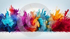 colorful rainbow holi paint color powder explosion isolated white wide panorama background