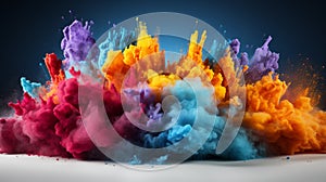 colorful rainbow holi paint color powder explosion isolated white wide panorama background