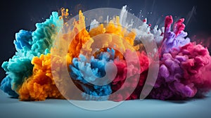 colorful rainbow holi paint color powder explosion isolated white wide panorama background