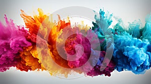 colorful rainbow holi paint color powder explosion isolated white wide panorama background