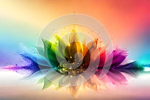 colorful rainbow holi paint color powder explosion isolated white wide panorama background,AI Generated