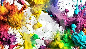 Colorful rainbow holi paint color powder explosion isolated white wide panoramic background