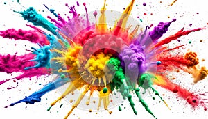 Colorful rainbow holi paint color powder explosion isolated white wide panoramic background