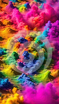 Colorful rainbow holi paint color powder explosion isolated white wide panoramic background