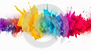 Colorful Rainbow Holi Paint Color Powder Explosion on White Background AI Generated